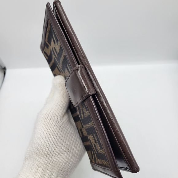 VINTAGE FENDI Authentic Bifold Long Wallet Zucca Canvas Leather Brown Logo FENDI - Picture 12 of 16